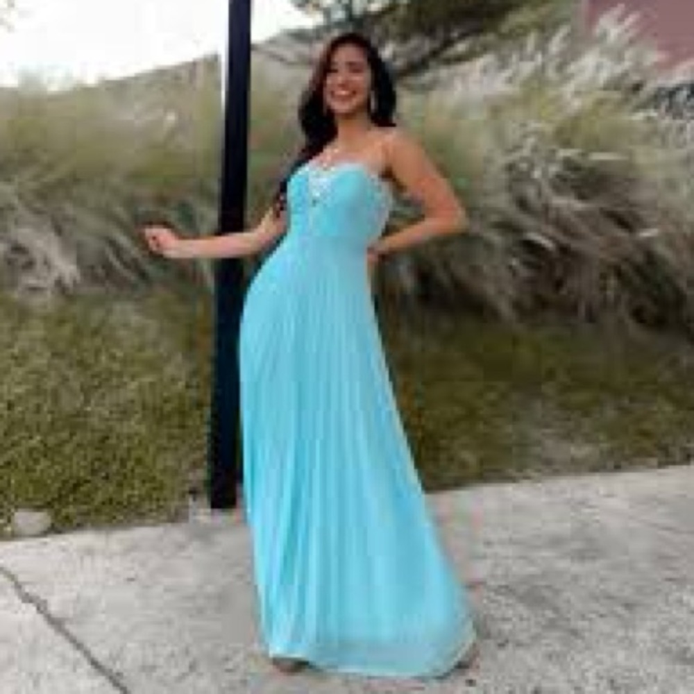 Speeckless strapless floor-length prom or evening dress in a light blue size 5